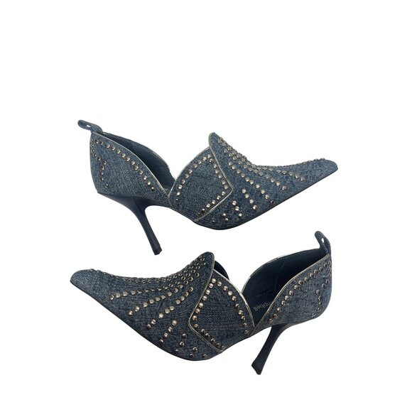 Jeffrey Campbell Spangled Denim Silver Stud Stiletto High Heels - Picture 2 of 10